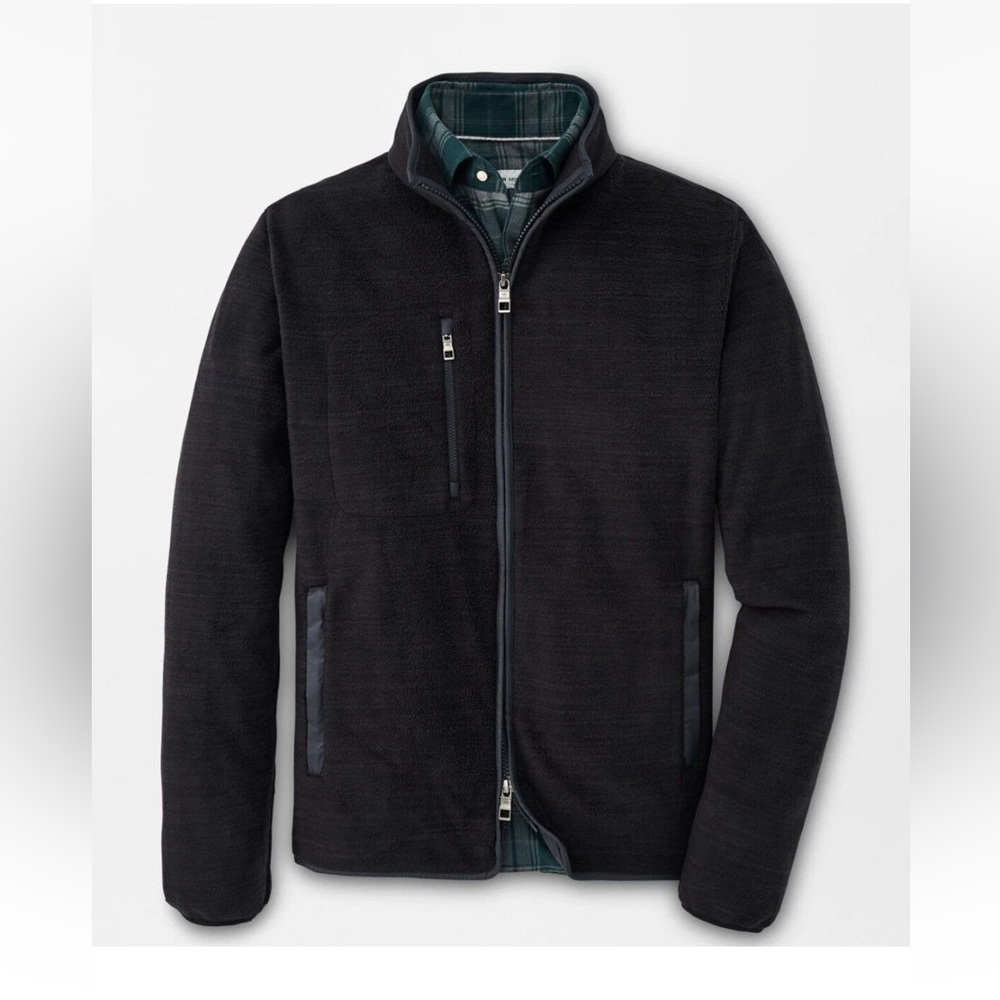 Peter Millar Men's Black Micro Shearling Fleece Jacket Large